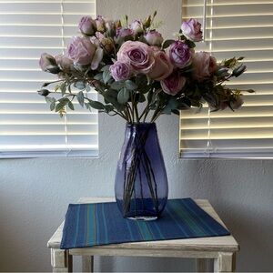 Purple Large Vase New Artificial Light Purple Rose 12PS 4-Head Flowers Arrangeme